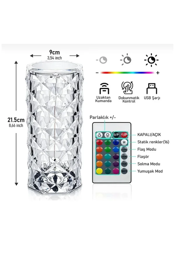Kristal LED Kumandalı Ve Dokunmatik Masa Lambası