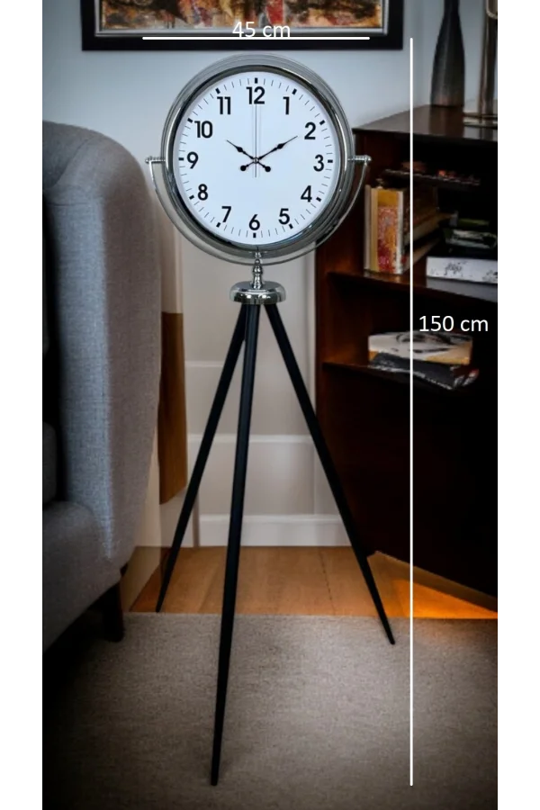 Krom Dekoratif Tasarım Tripod Ayaklı Saat