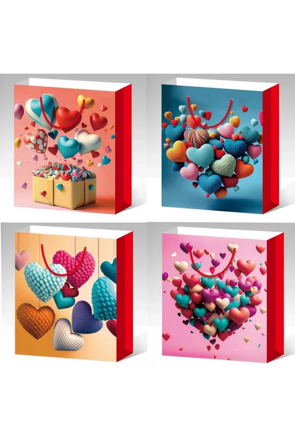 Küçük Boy Kalp Desenli Karton Çanta