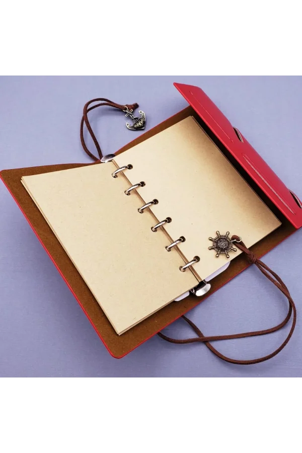 Küçük Boy Pusula Baskılı Deri Defter