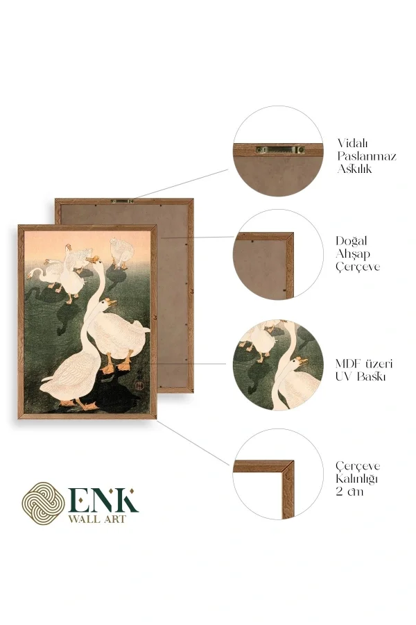 Kuğular Ahşap Çerçeveli Tablo
