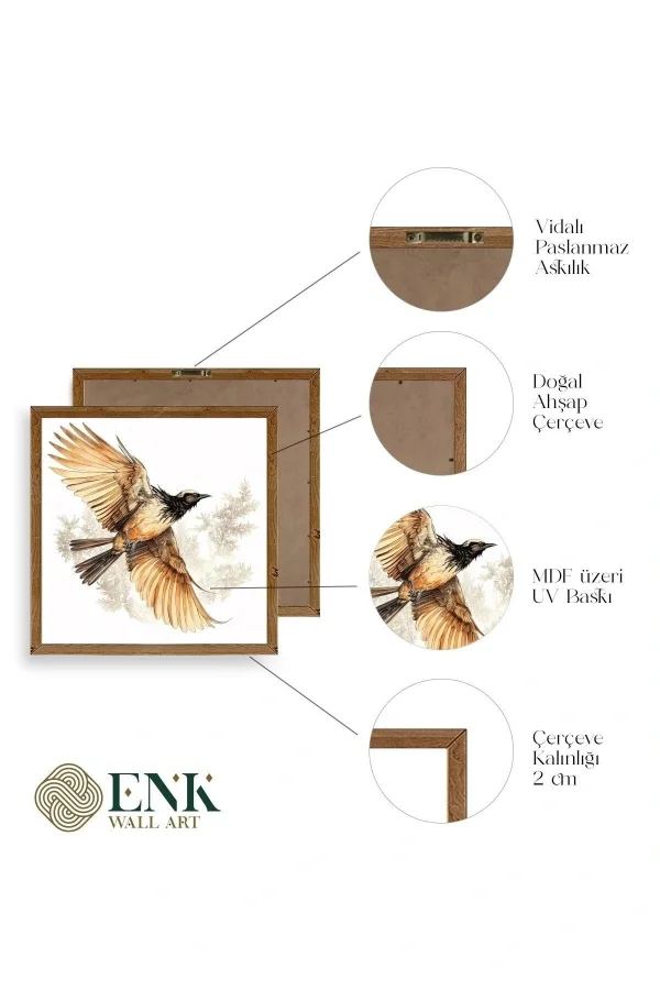 Kuş Ahşap Çerçeveli Tablo