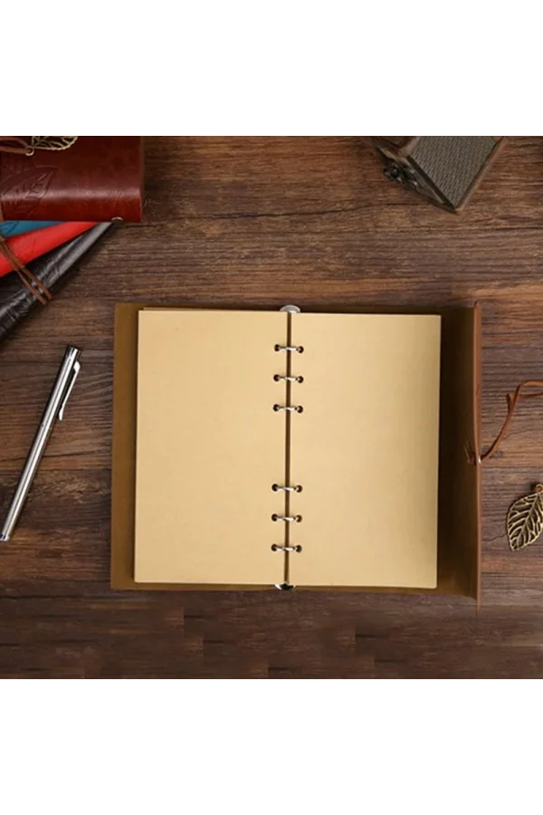 Lacivert Yaprak Desenli Deri Defter