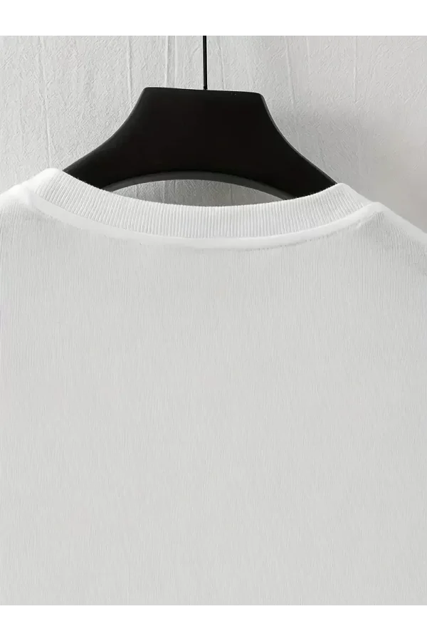 LB Baskılı Ön Arka Oversize Bisiklet Yaka Kısa Kol T-shirt - Beyaz