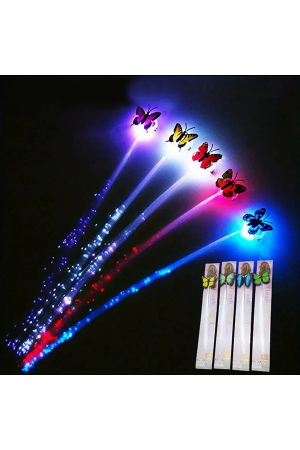 Led Fiber Optik Işıklı Kelebek Saç Klipsi