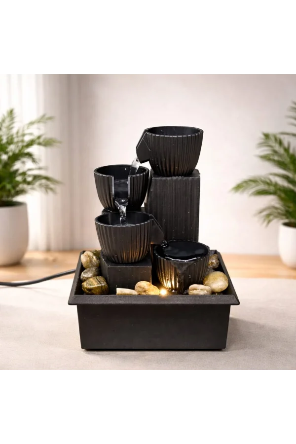 LED Işıklı 3 Katlı Masaüstü Dekoratif Su Şelalesi