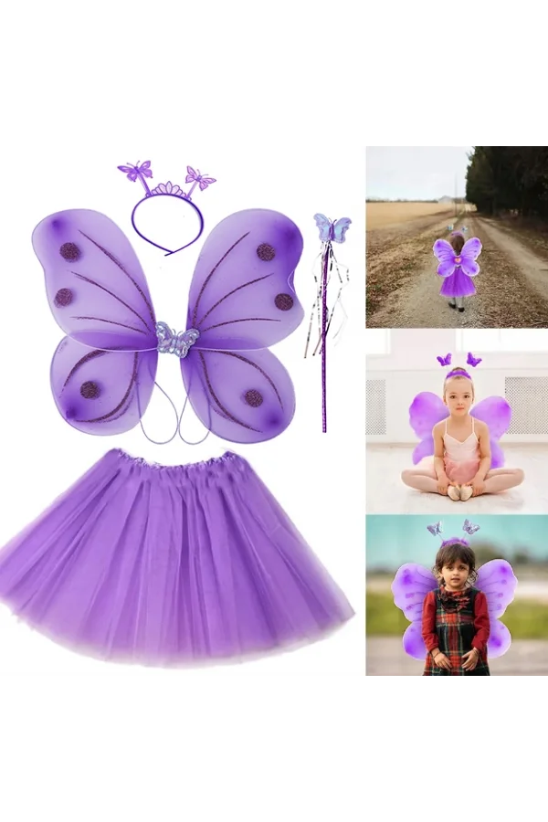 Lila Mor Kelebek Kostümü 4 Parça Set