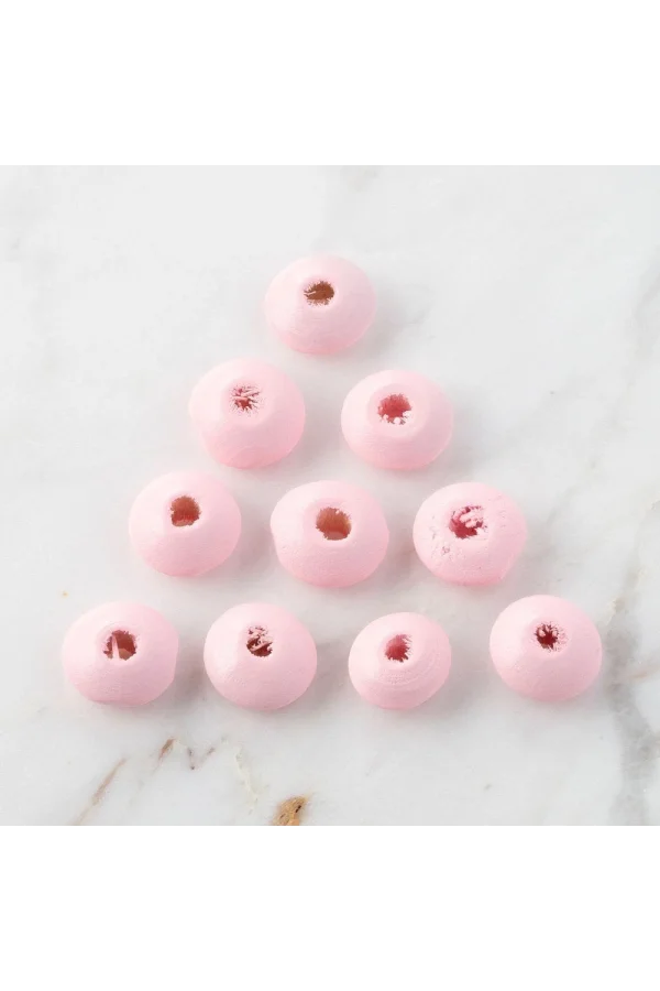 Loren 10 Adet Pembe Yassı Ahşap Boncuk