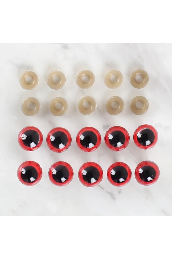 Loren 14 mm Kırmızı 5 Çift Amigurumi Göz