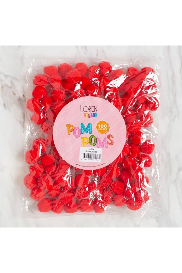 LOREN CRAFTS 2 CM 100 ADET KIRMIZI PONPON