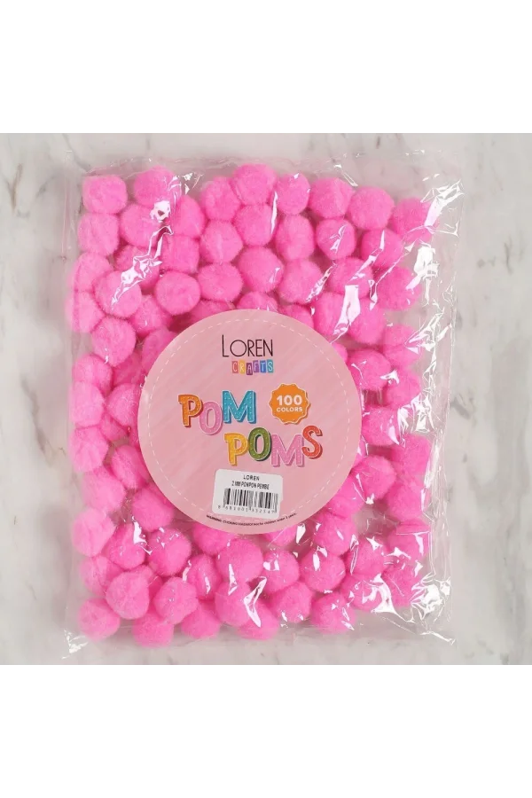 LOREN CRAFTS 2 CM 100 ADET PEMBE PONPON