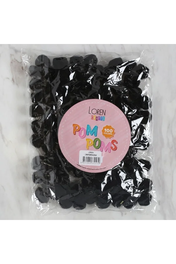 LOREN CRAFTS 2 CM 100 ADET SİYAH PONPON