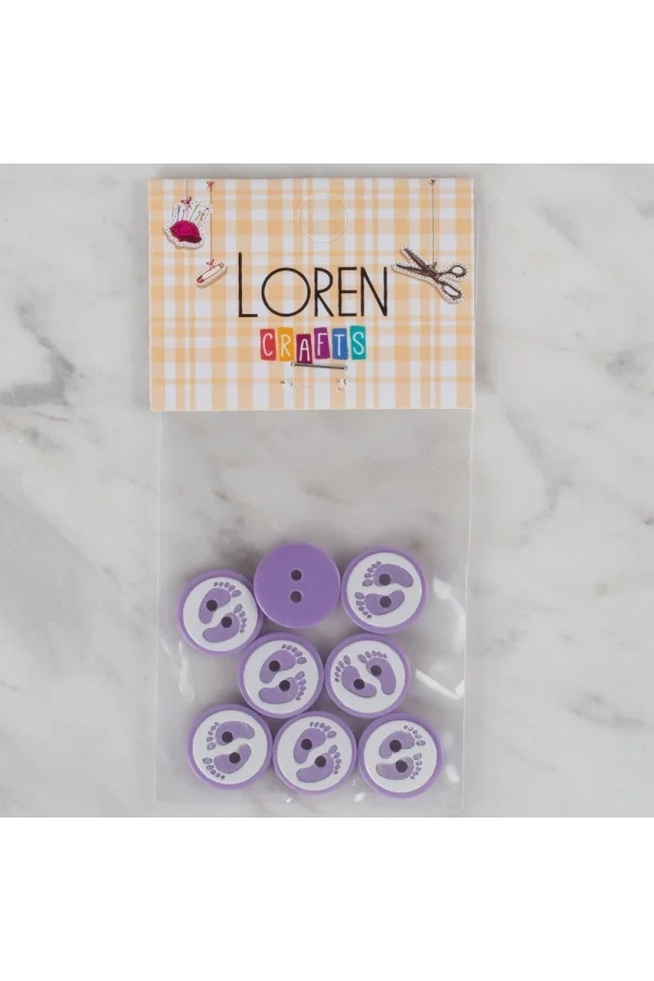 Loren Crafts lila 8 li ayak izi düğme - 437