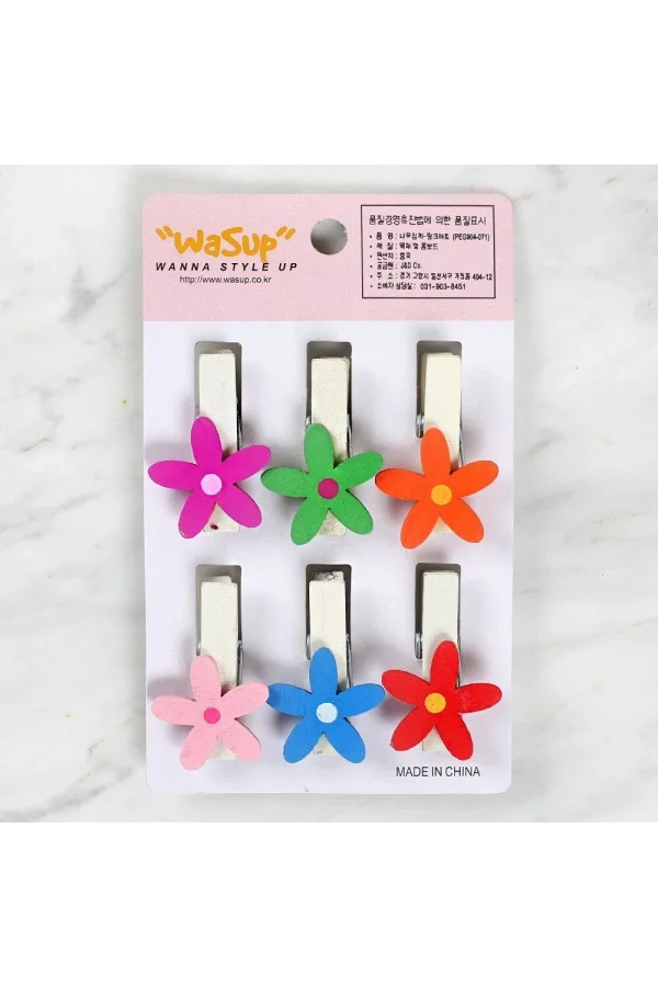 Loren Dekoratif Çiçek Desenli Mandal 6lı