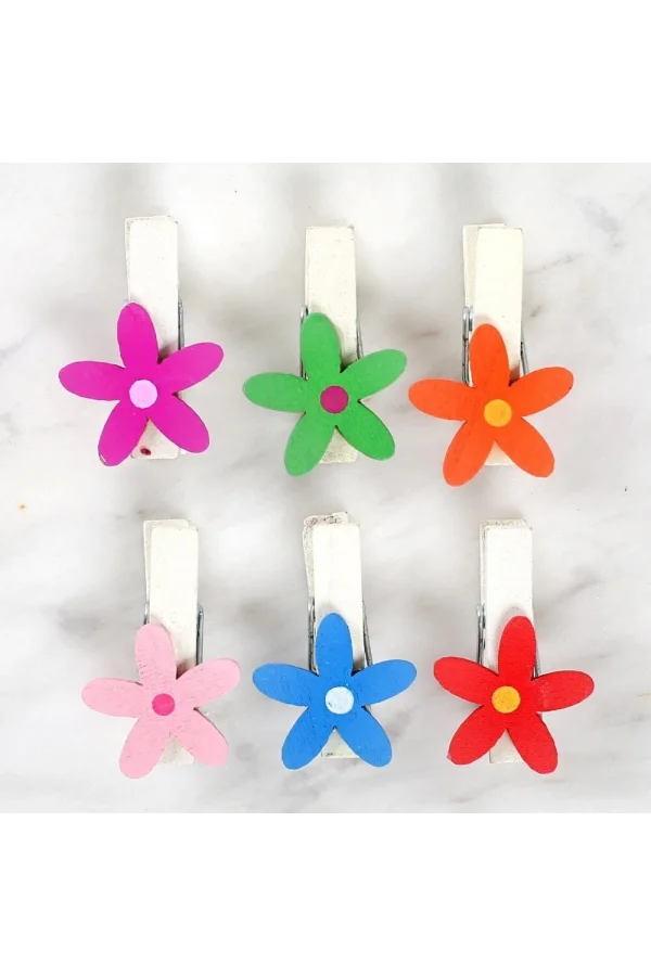 Loren Dekoratif Çiçek Desenli Mandal 6lı