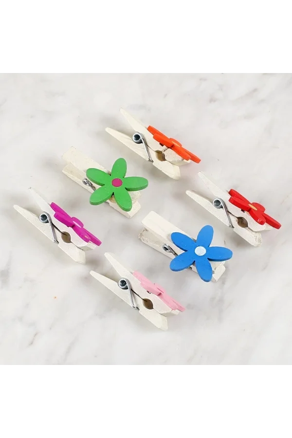 Loren Dekoratif Çiçek Desenli Mandal 6lı