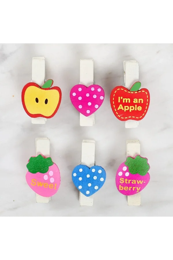 Loren Dekoratif Kalp Ve Meyve Desenli Mandal 6lı