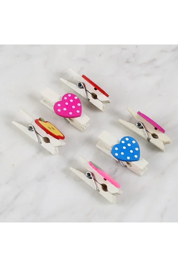 Loren Dekoratif Kalp Ve Meyve Desenli Mandal 6lı