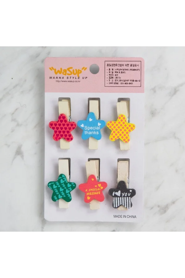 Loren Dekoratif Yıldız desenli mandal 6 lı