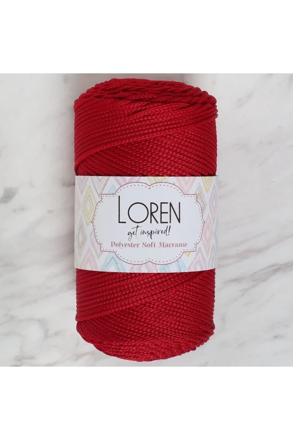 Loren Polyester Soft Macrame Koyu Kırmızı El Örgü İpi - LM020 - 34433
