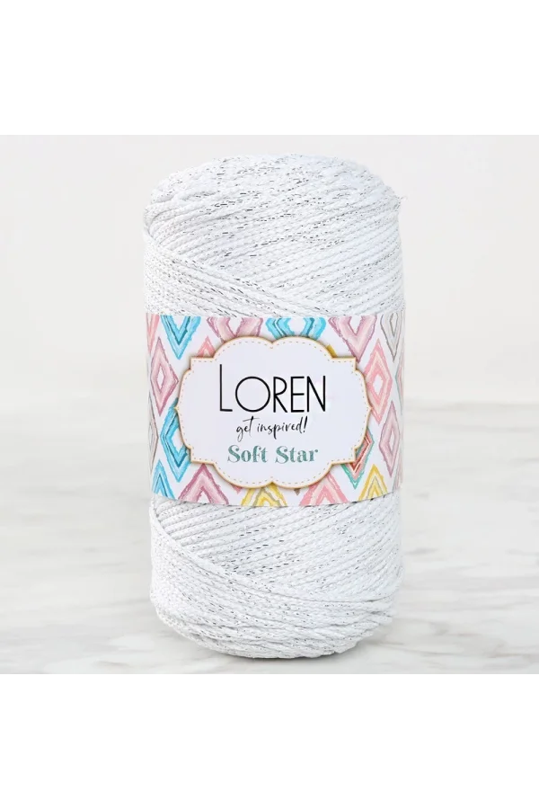 Loren Soft Star Makrome İpi Gümüş Simli Beyaz RM10
