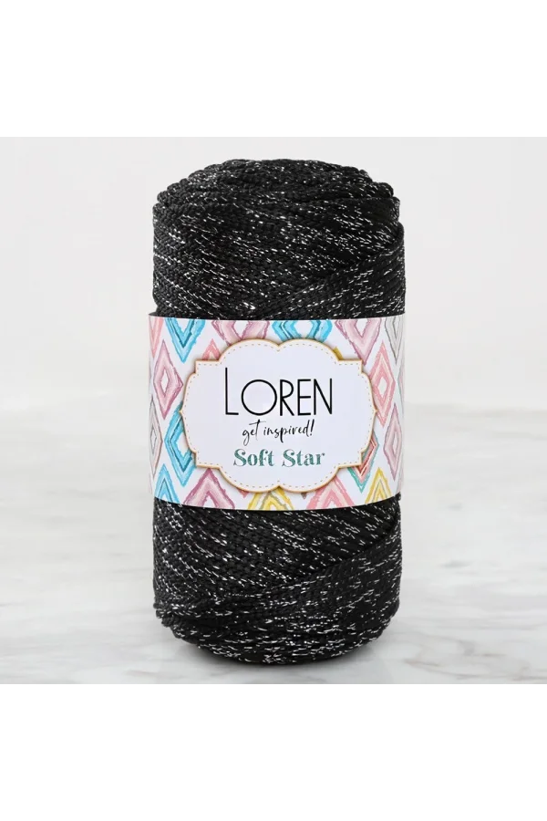 Loren Soft Star Makrome İpi Gümüş Simli Siyah RM10
