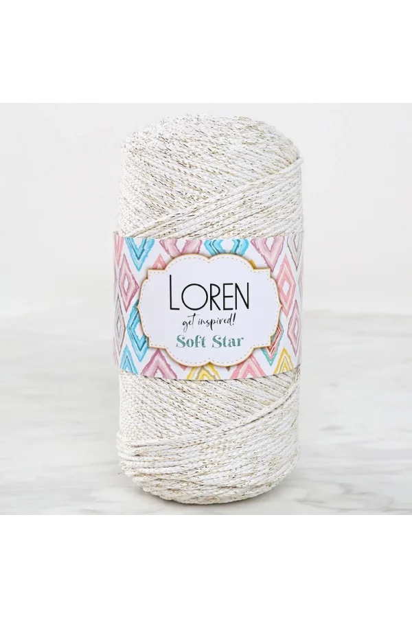 Loren Soft Star Makrome İpi Sarı Simli Krem RM103