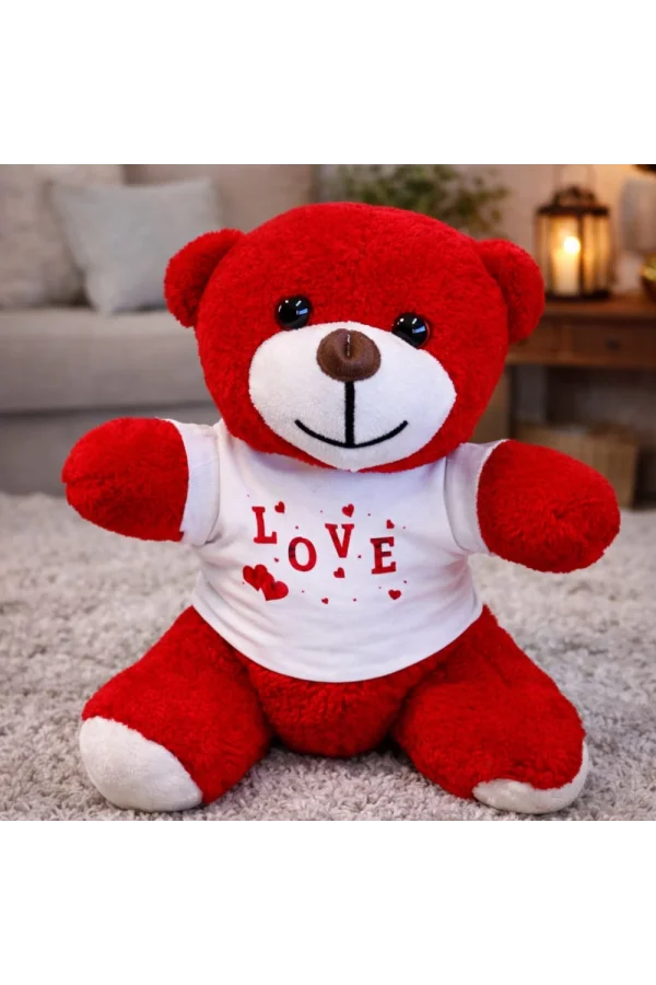 Love Tişörtlü Kırmızı Peluş Ayıcık