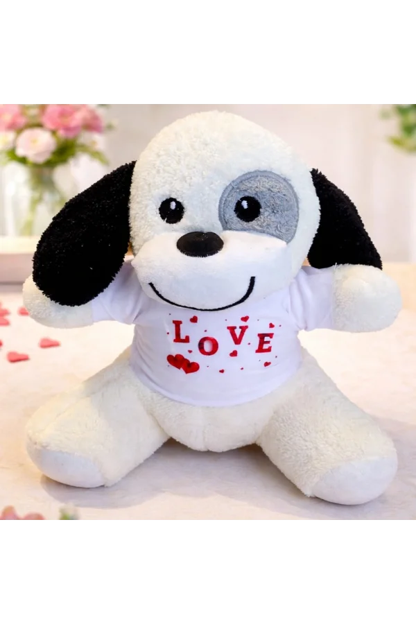 Love Tişörtlü Sevimli Benekli Peluş Köpek