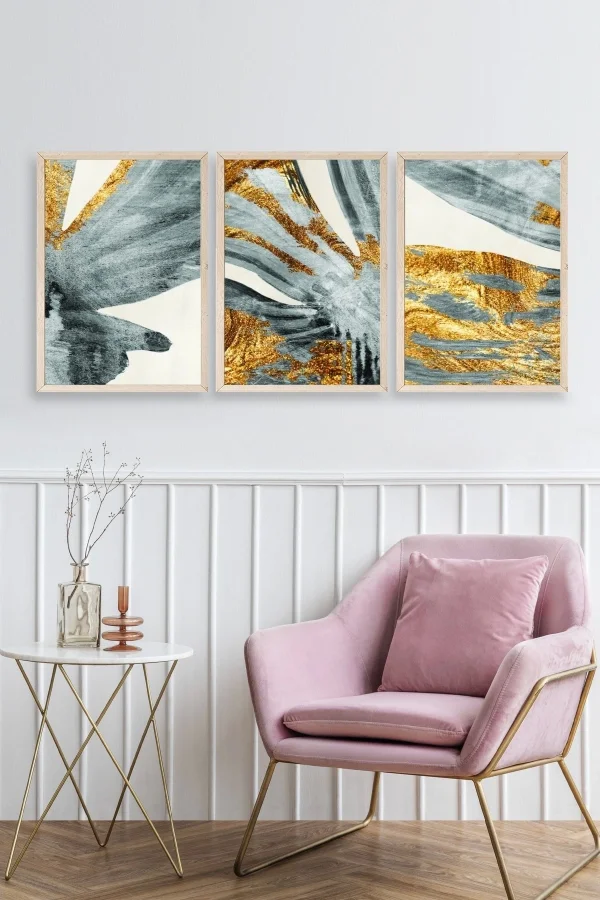 Manzara Üçlü Ahşap Çerçeveli Tablo