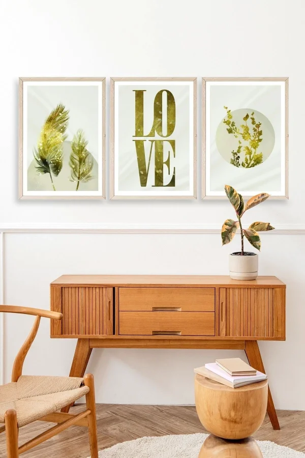 Manzara Üçlü Ahşap Çerçeveli Tablo