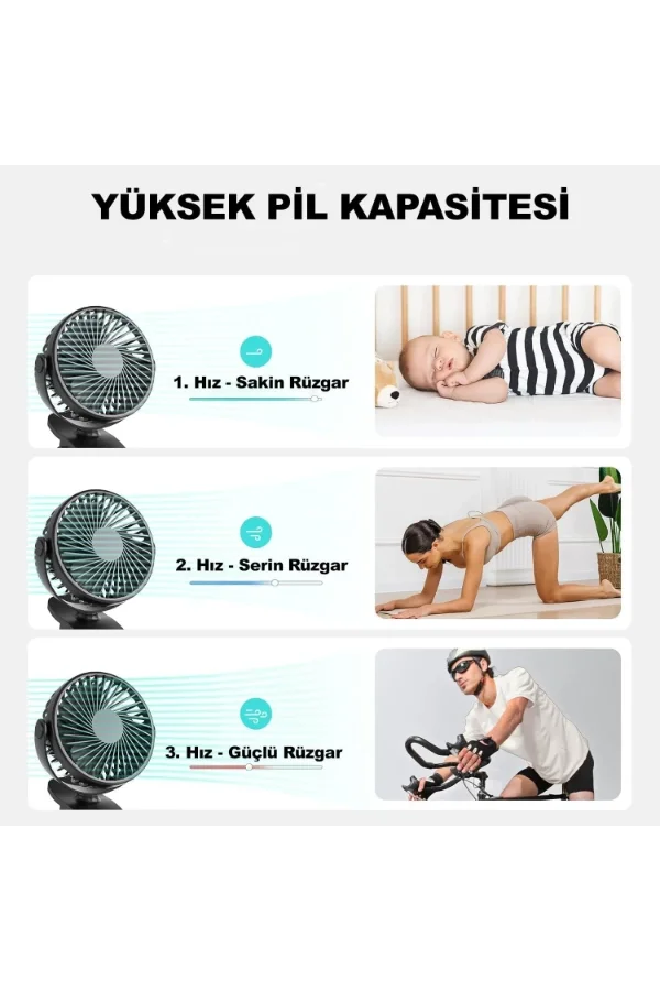 Masaüstü Şarjlı Klipsli Portatif Fan