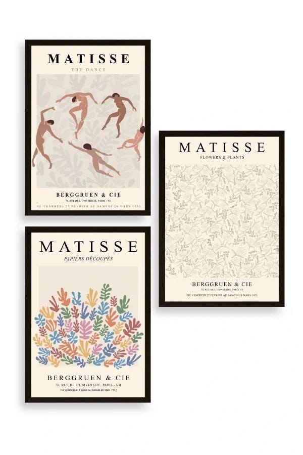 Matisse Üçlü Ahşap Çerçeveli Tablo