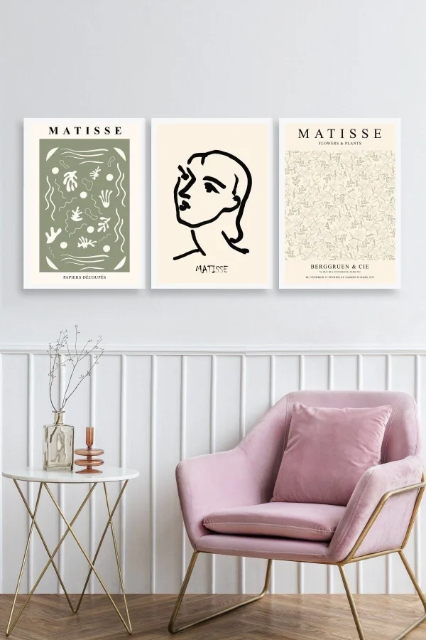 Matisse Üçlü Ahşap Çerçeveli Tablo