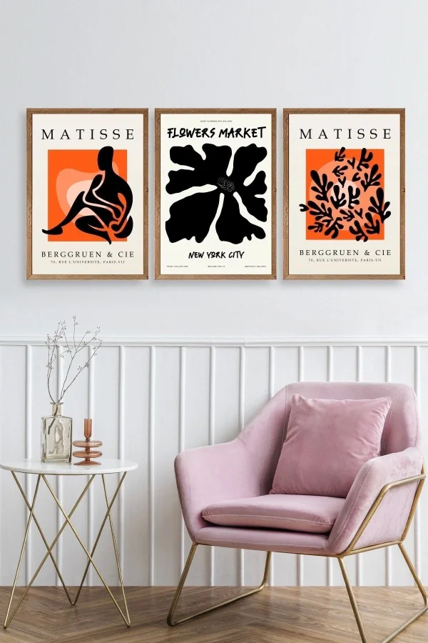Matisse Üçlü Ahşap Çerçeveli Tablo
