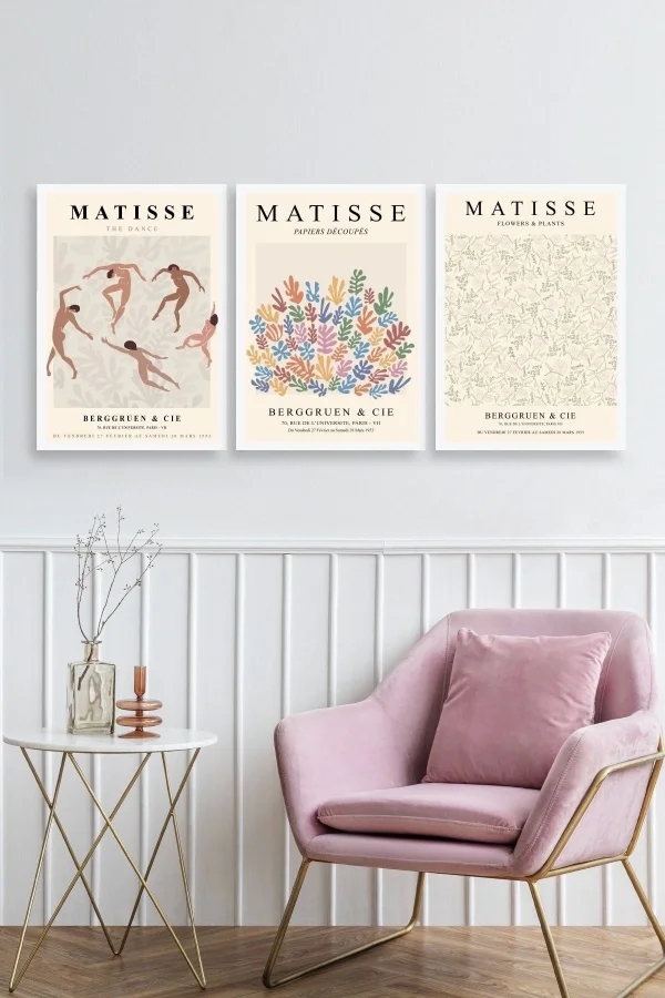 Matisse Üçlü Ahşap Çerçeveli Tablo