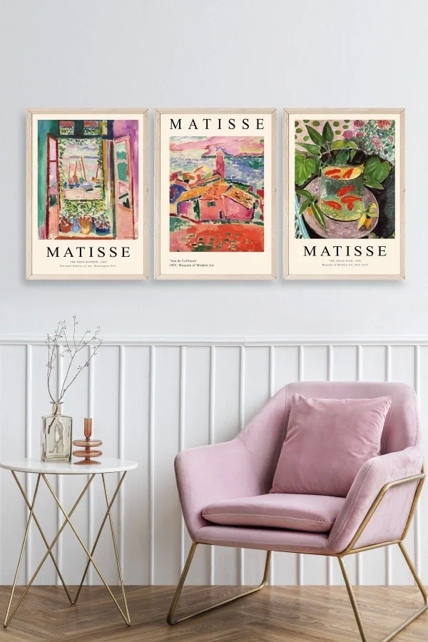 Matisse Üçlü Ahşap Çerçeveli Tablo