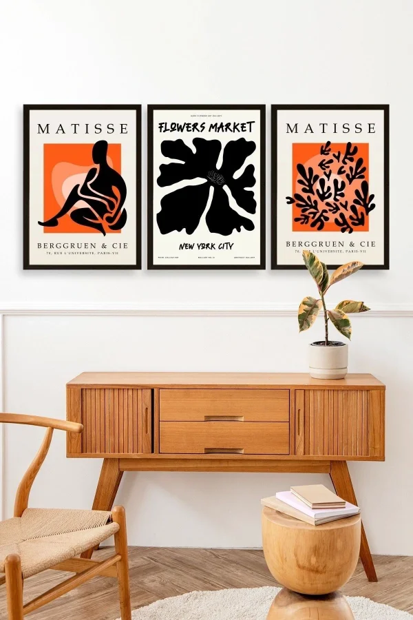 Matisse Üçlü Ahşap Çerçeveli Tablo