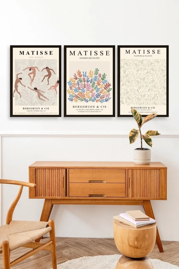 Matisse Üçlü Ahşap Çerçeveli Tablo