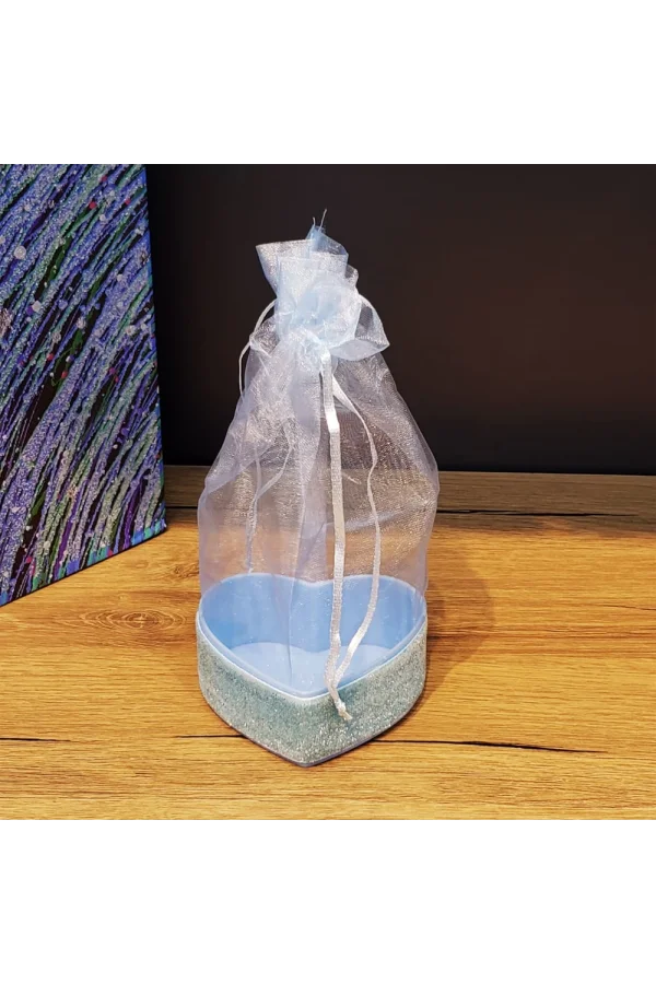 Mavi Kalp Tasarımlı Tül Kese
