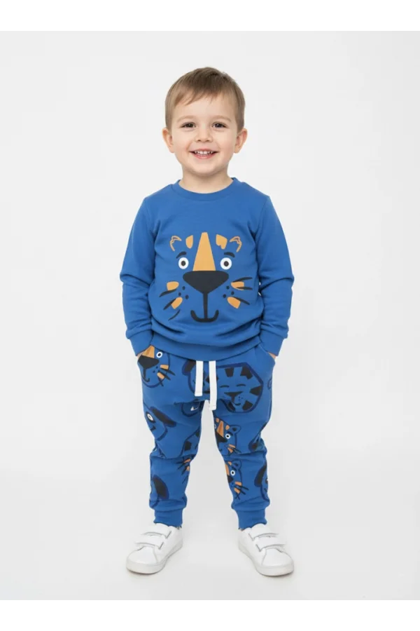 Mavi Kaplan Baskılı Erkek Çocuk Eşofman Takımı