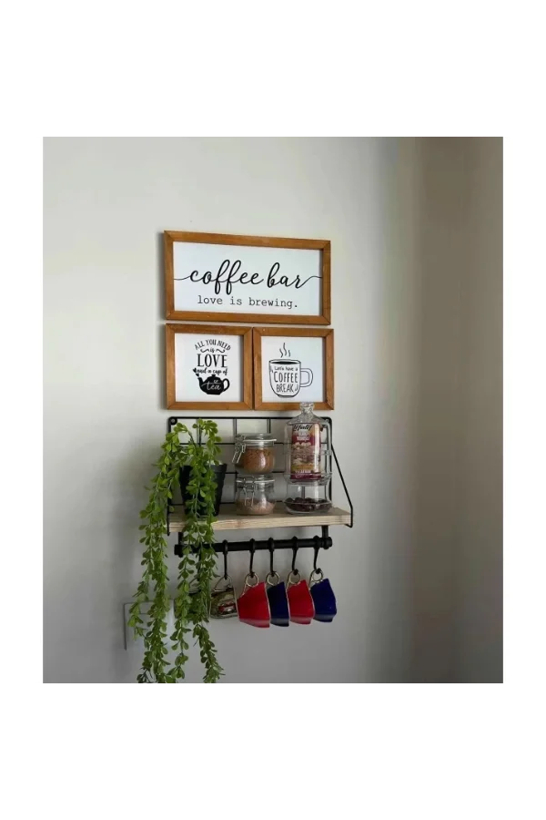 Metal Askılıklı Kahve Köşesi Rafı