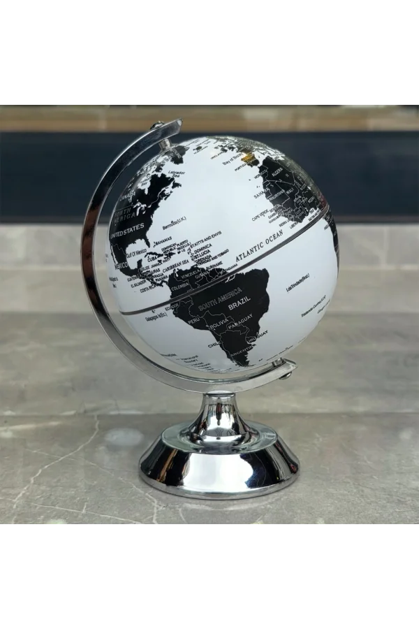 Metal Ayaklı Siyah Beyaz Dünya Küresi