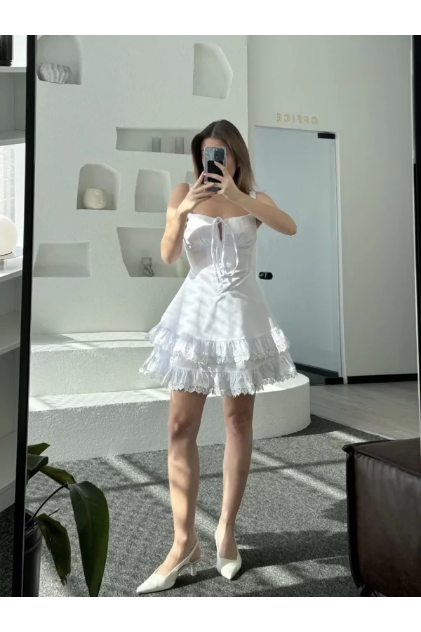 Mini Askılı Elbise - Beyaz