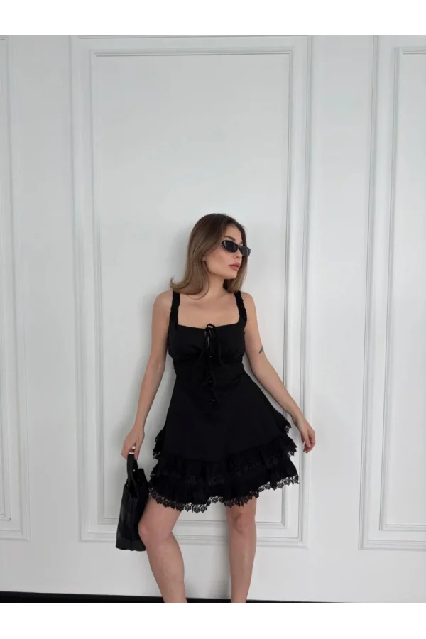 Mini Askılı Elbise - Siyah