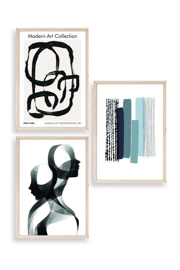 Modern Üçlü Ahşap Çerçeveli Tablo