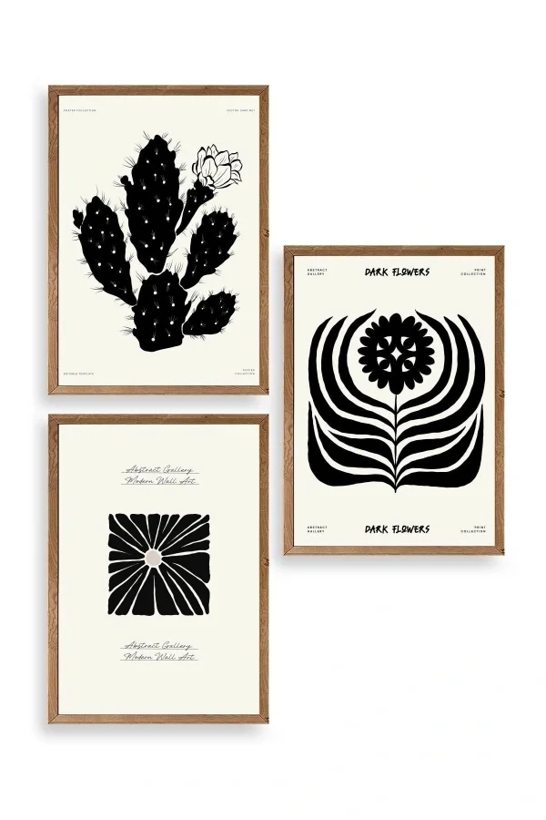 Modern Üçlü Ahşap Çerçeveli Tablo