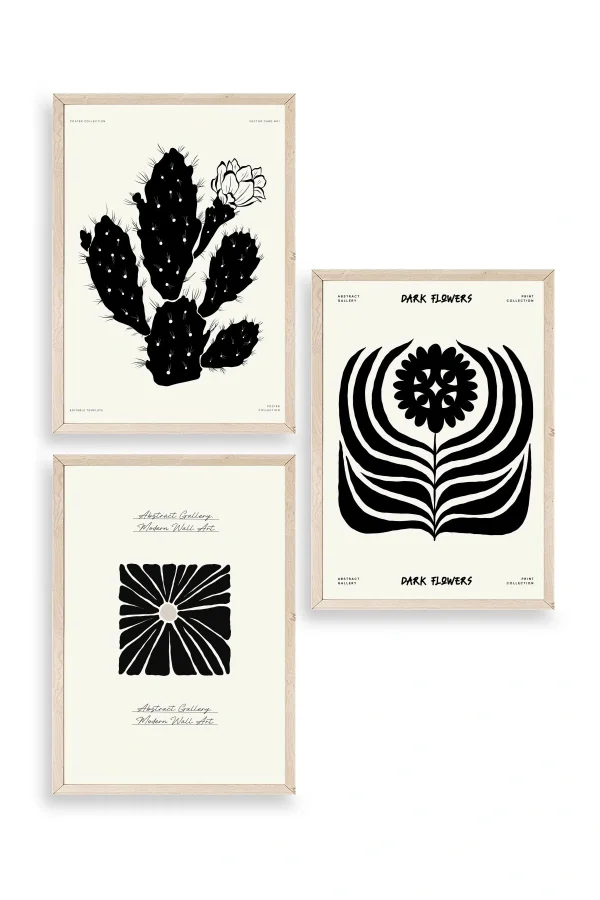 Modern Üçlü Ahşap Çerçeveli Tablo