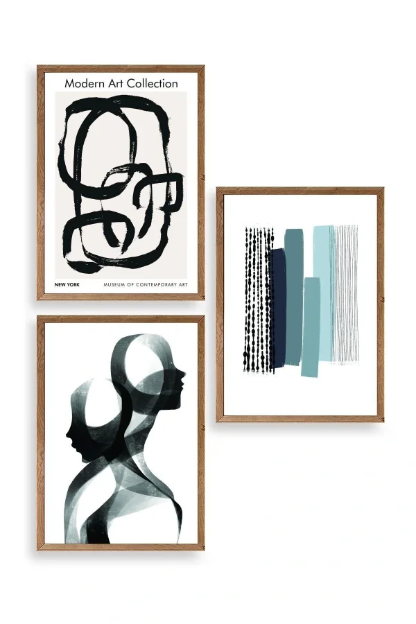 Modern Üçlü Ahşap Çerçeveli Tablo