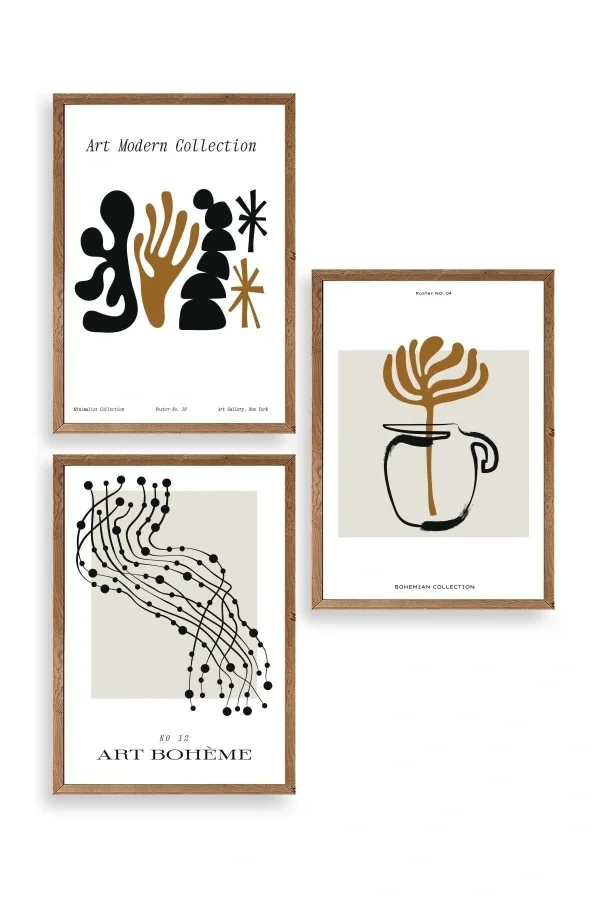 Modern Üçlü Ahşap Çerçeveli Tablo